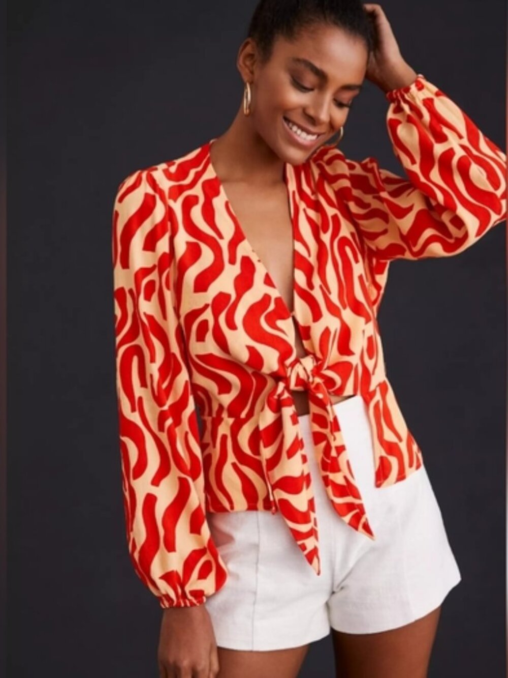 Faithfull The Brand Sarin Top Front Tie Print Size USA 8